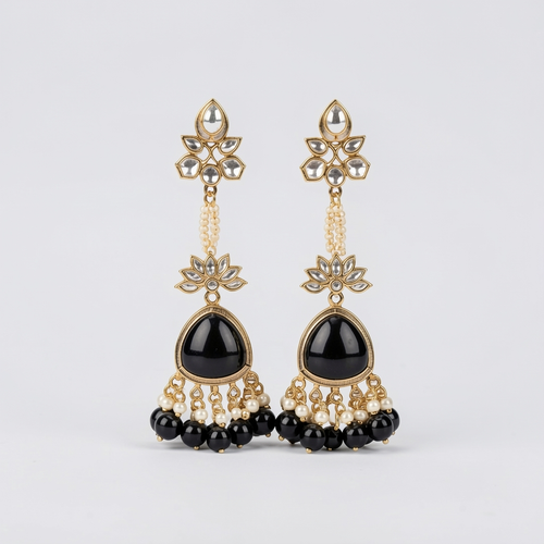 Black Bell-Tassel Jhumka — on a clean studio seamless backdrop, professional product lighting