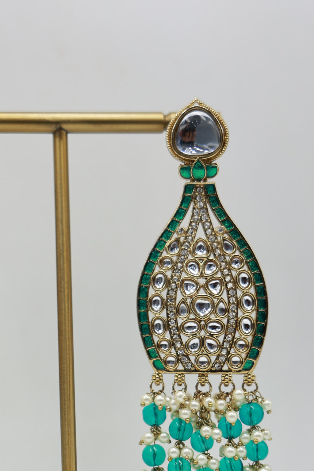Alternate product view: teal and pearl bridal earrings