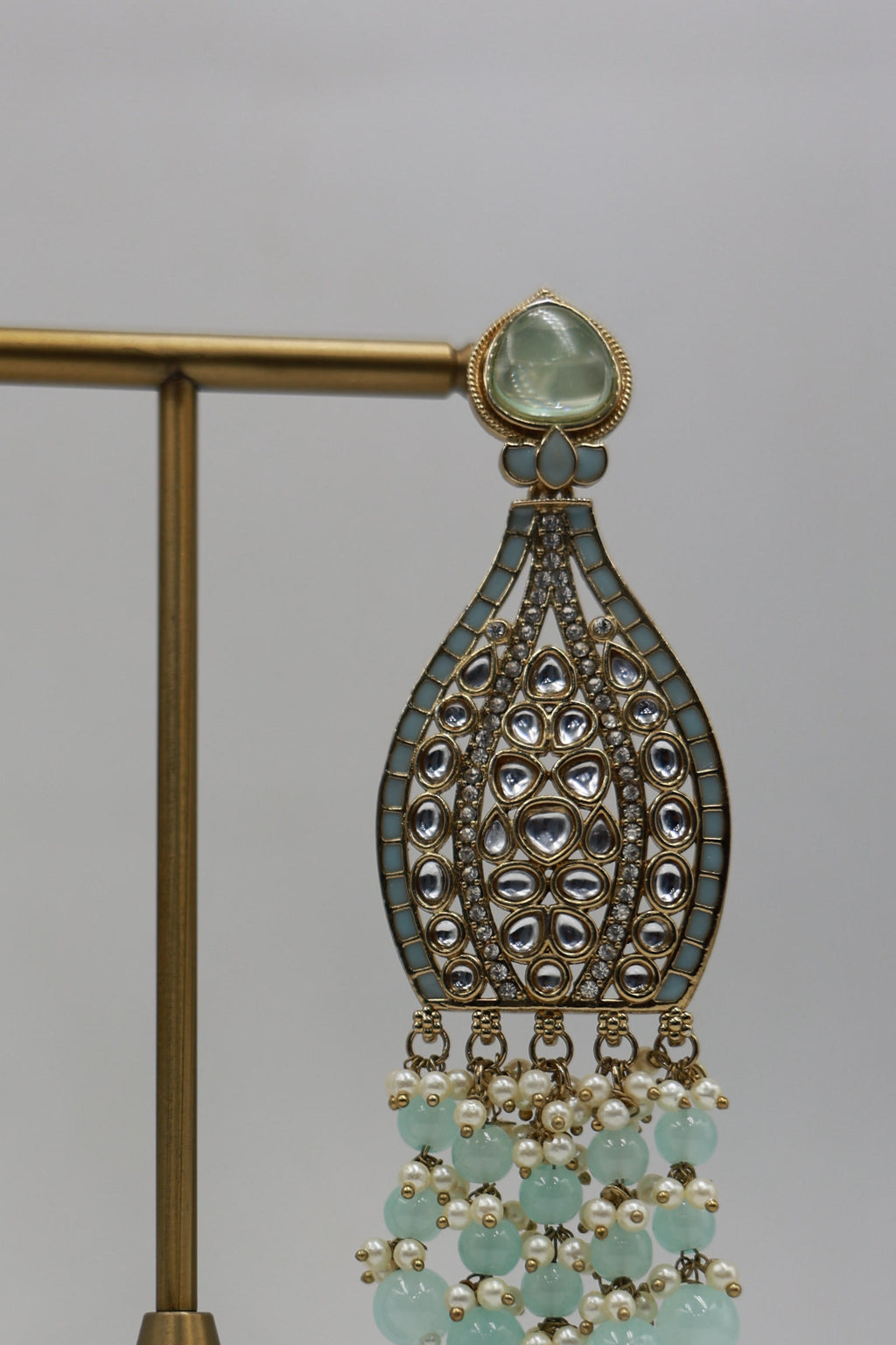 Alternate product view: seafoam and pearl bridal earrings