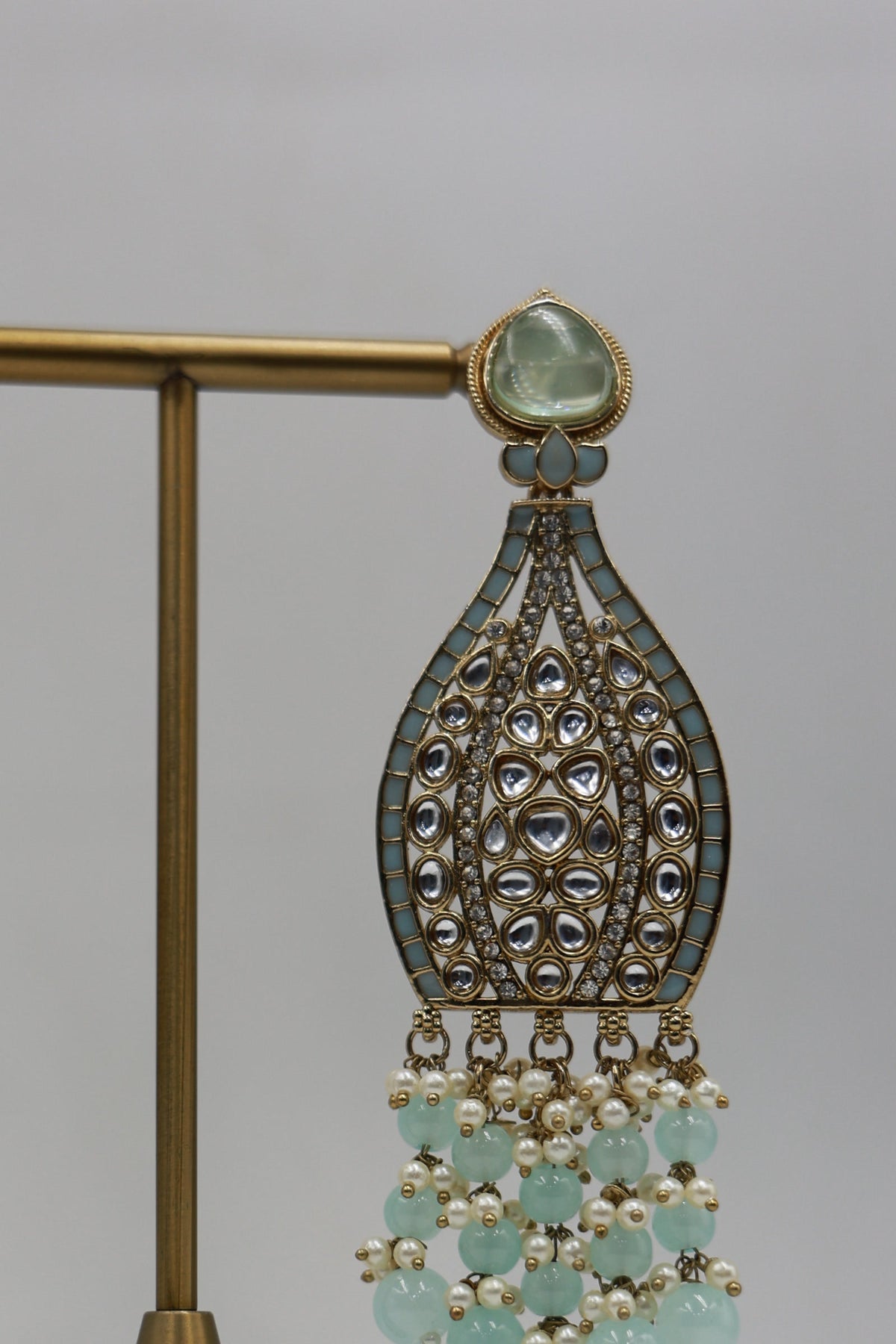 Alternate product view: seafoam and pearl bridal earrings