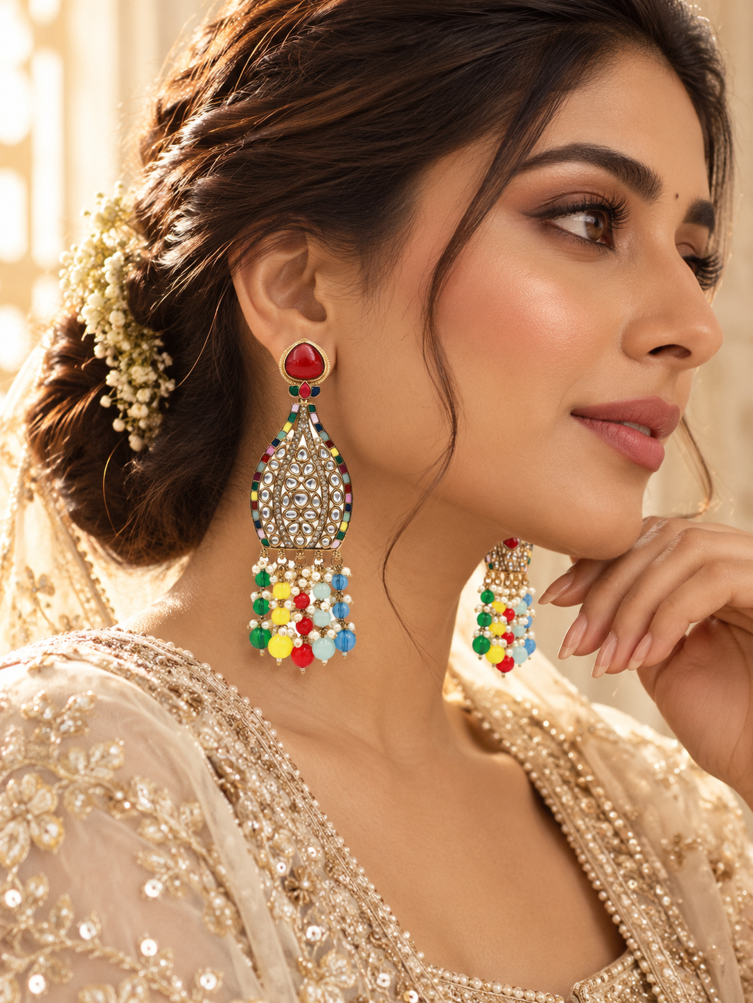Lifestyle photo: multicolour bridal earrings