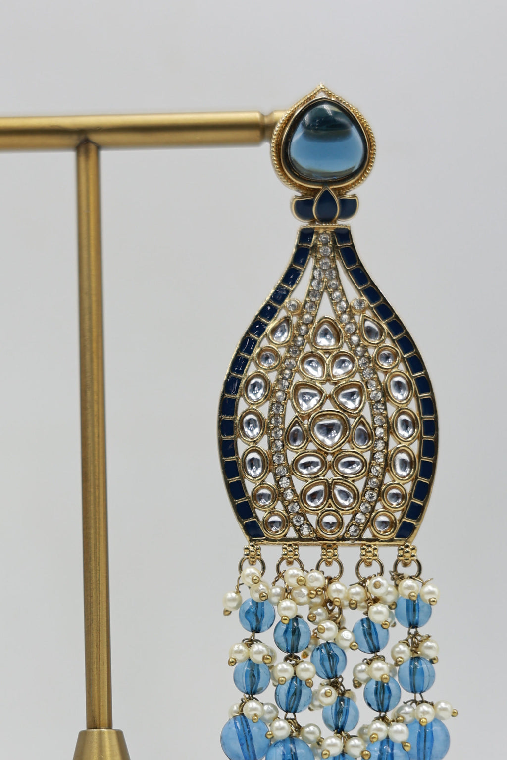 Alternate product view: blue and pearl bridal earrings