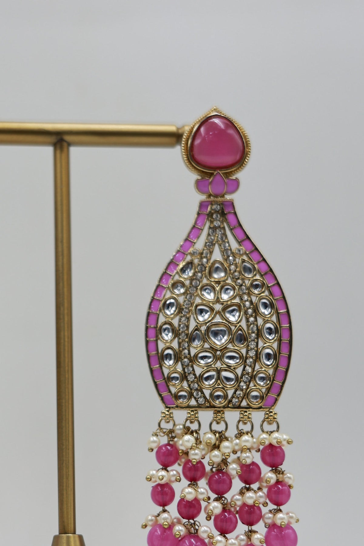 Alternate product view: pink and pearl bridal earrings