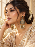 Lifestyle photo: smoky grey and pearl bridal earrings
