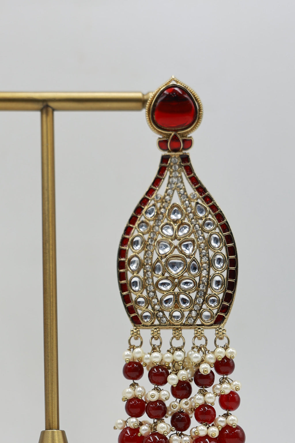 Alternate product view: ruby and pearl bridal earrings