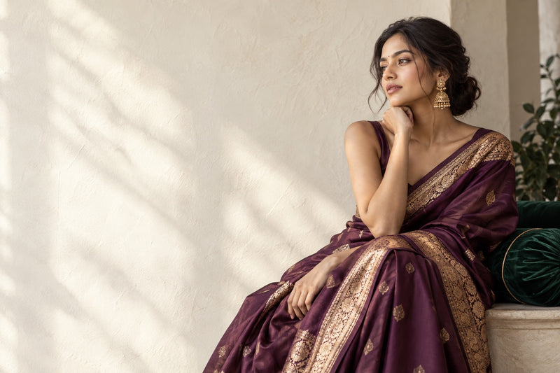 Bridal styling in aubergine and gold