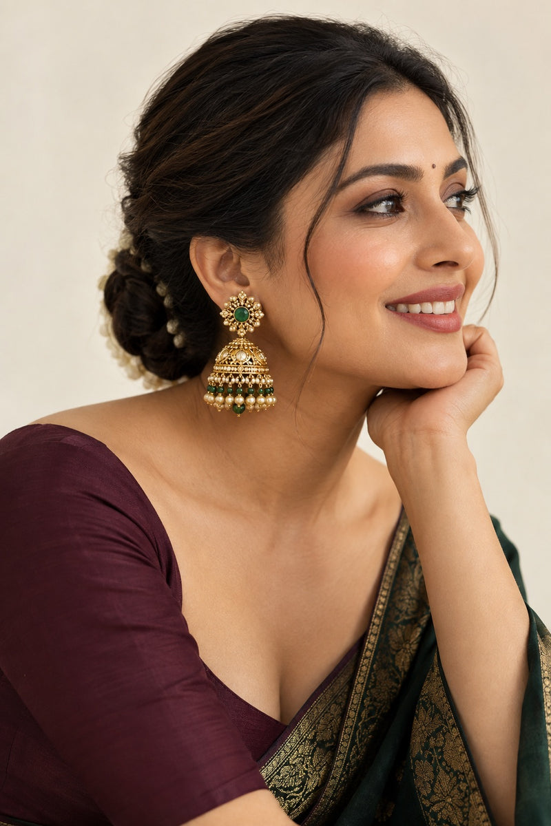 Traditional jhumka styling in aubergine