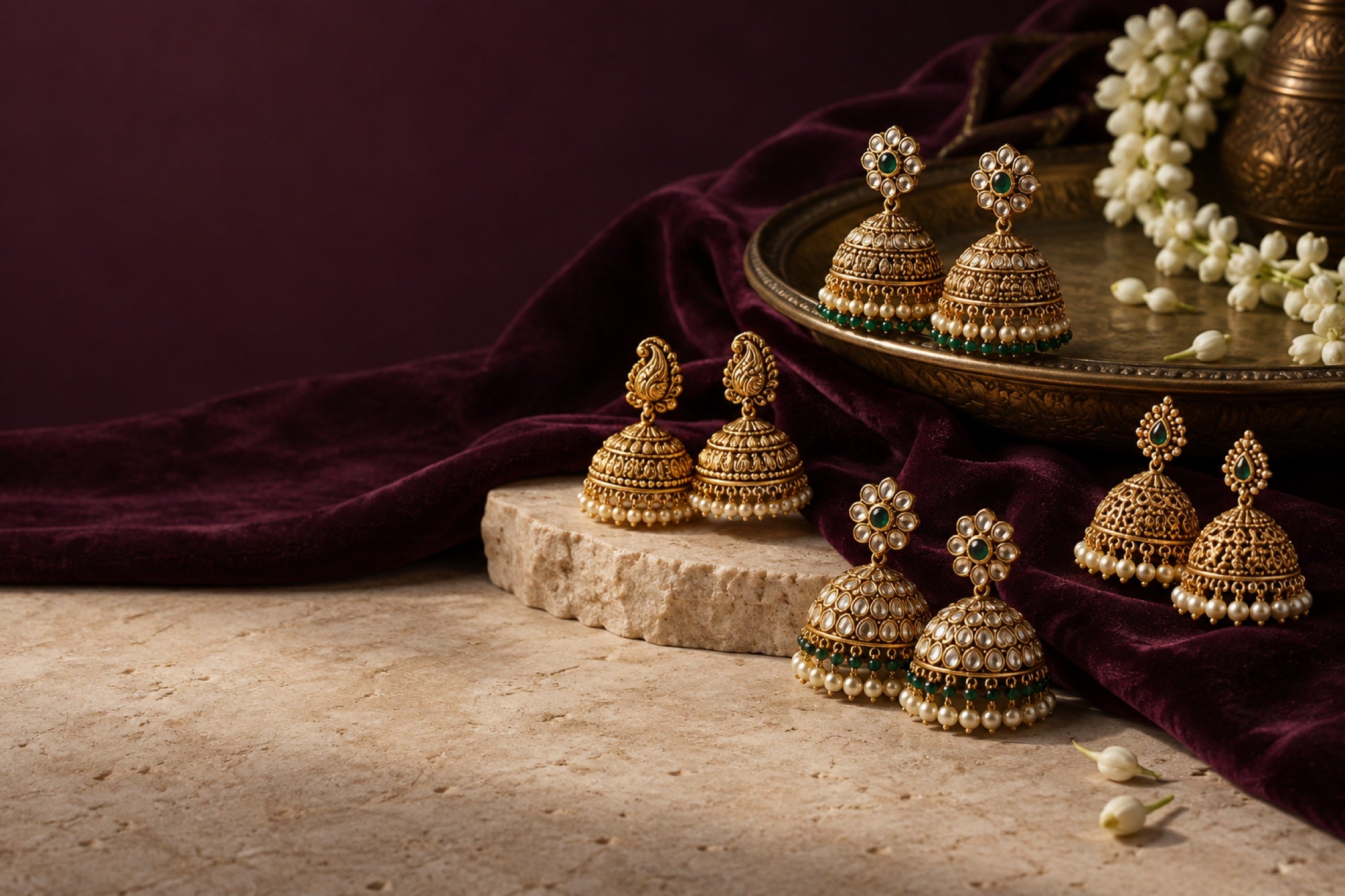 Jhumka styled with traditional attire